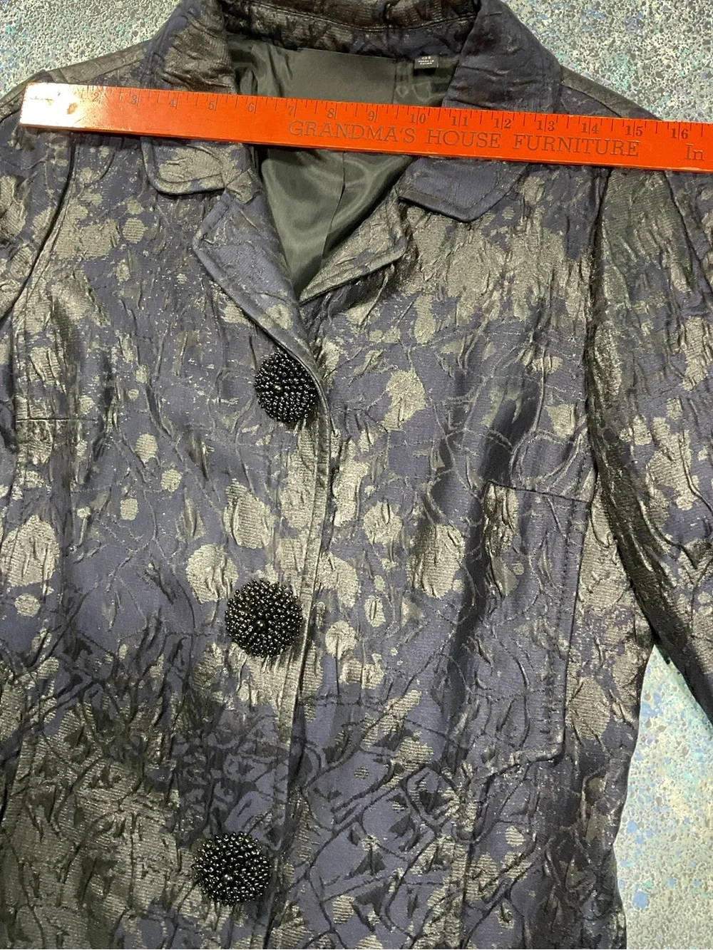 Carlisle Size 6 Y2K Navy Metallic Brocade Dress Long Coat 2 Piece Formal Set